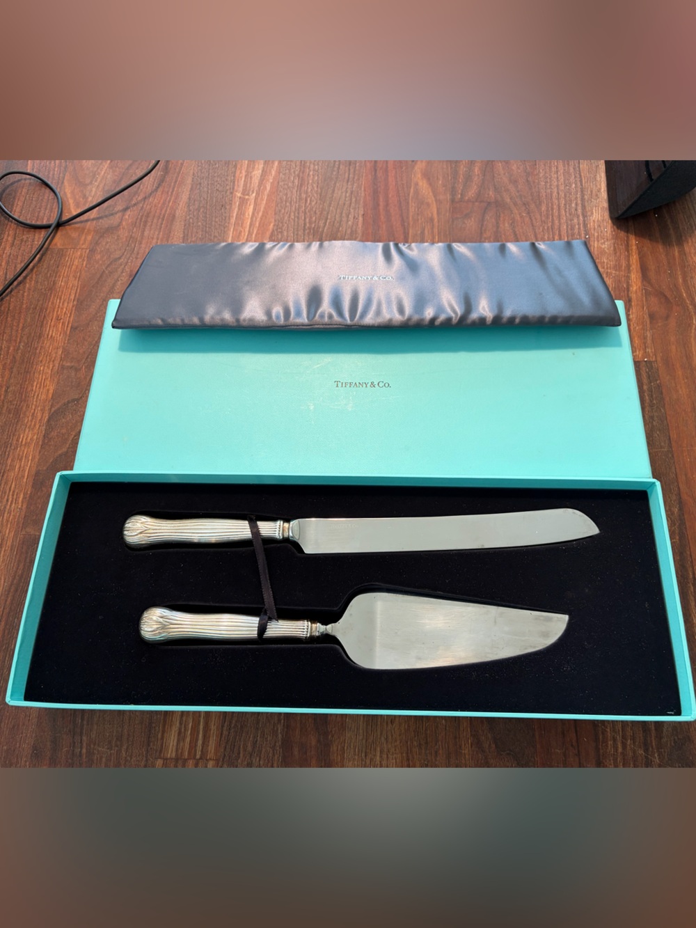 Tiffany & Co. Cake Knife and Server Set - Blue and Silver